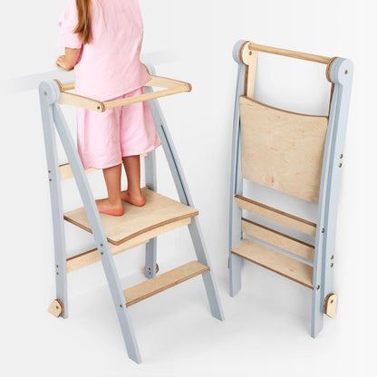 Tour d'apprentissage pour tout-petits : Marchepied pliable pour enfants - Gris