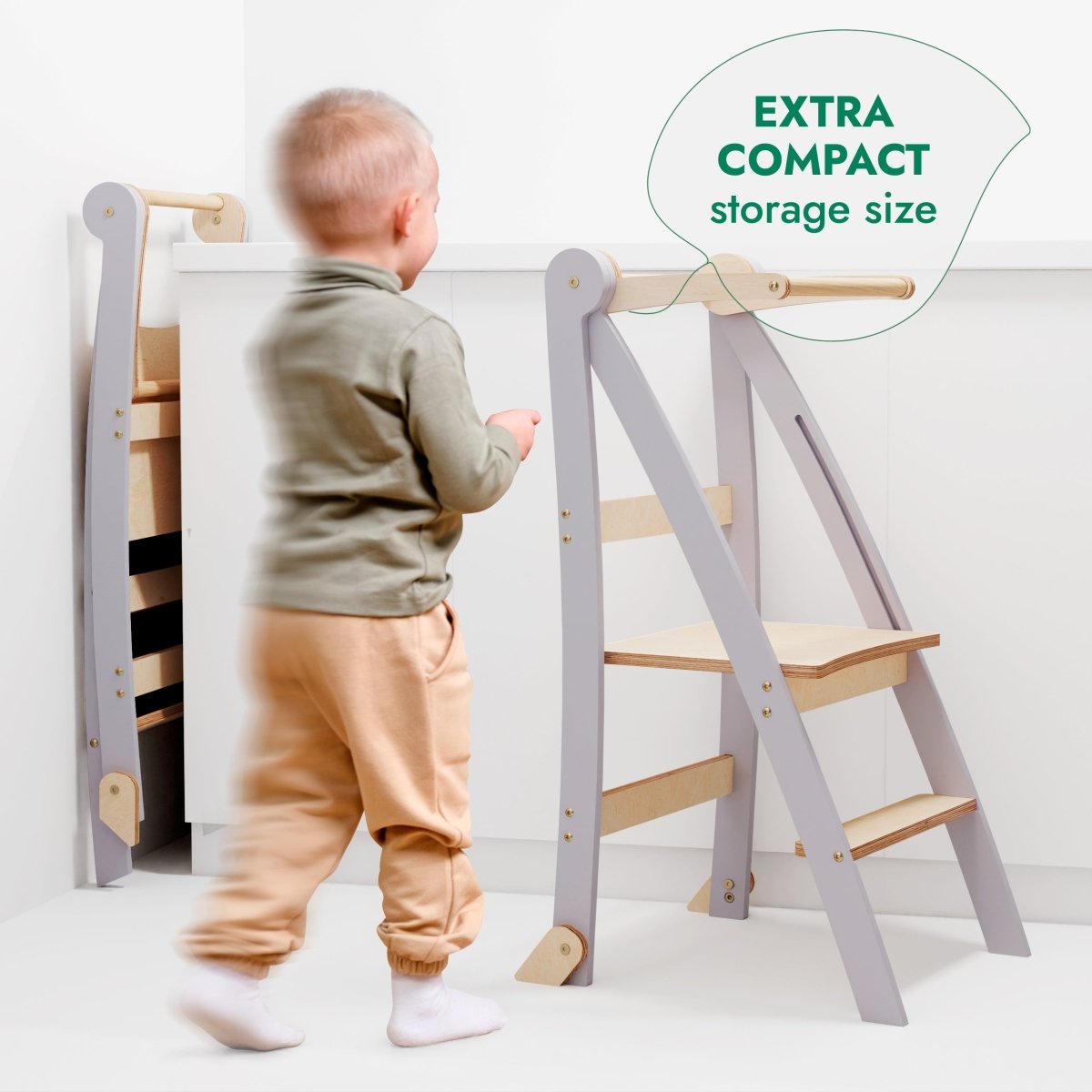 Tour d'apprentissage pour tout-petits : Marchepied pliable pour enfants - Gris