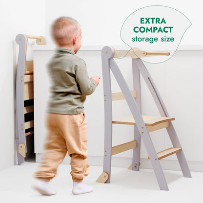 Tour d'apprentissage pour tout-petits : Marchepied pliable pour enfants - Gris