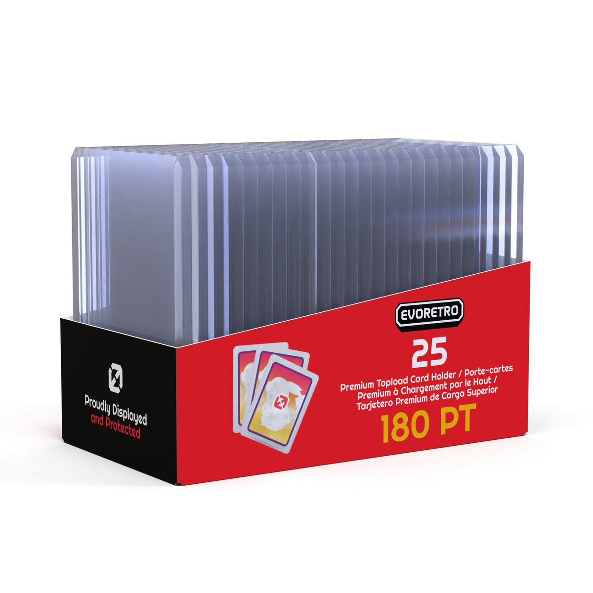 25 EVORETRO Toploader 35pt/55pt/75pt/100pt/180pt – Pack of 25 for Trading Cards