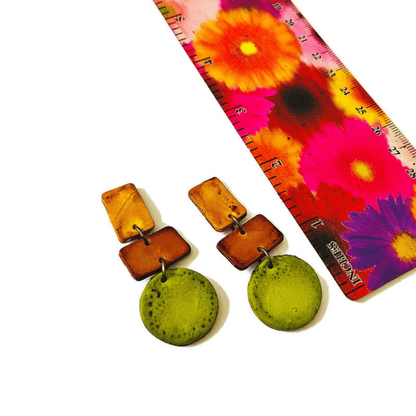 Trendy Earth Tone Earrings in Brown, Yellow and Green- "Dani"