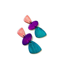 Tri Color Clip On Statement Earrings Handmade- "Amy"