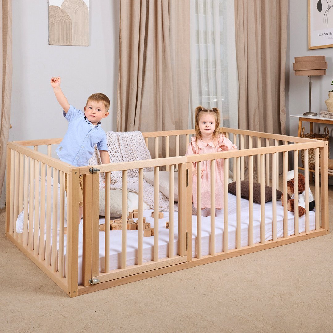 Cadre de lit double pour tout-petits avec barrière