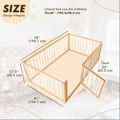 Cadre de lit double pour tout-petits avec barrière