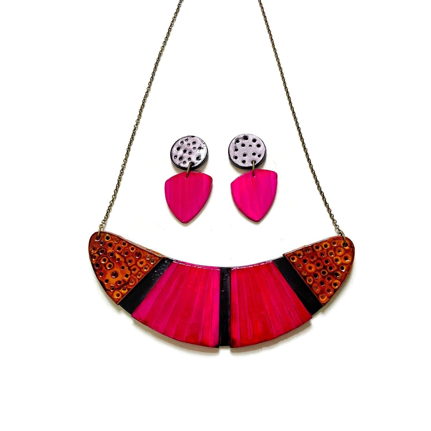 Parure de bijoux fantaisie unique rose, jaune et noir