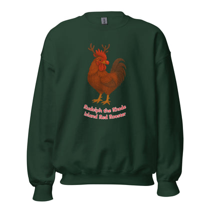 Sweat-shirt unisexe Rudolph, le coq de race Rhode Island Red, de Chickmas (mots)