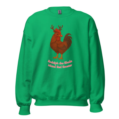 Sweat-shirt unisexe Rudolph, le coq de race Rhode Island Red, de Chickmas (mots)