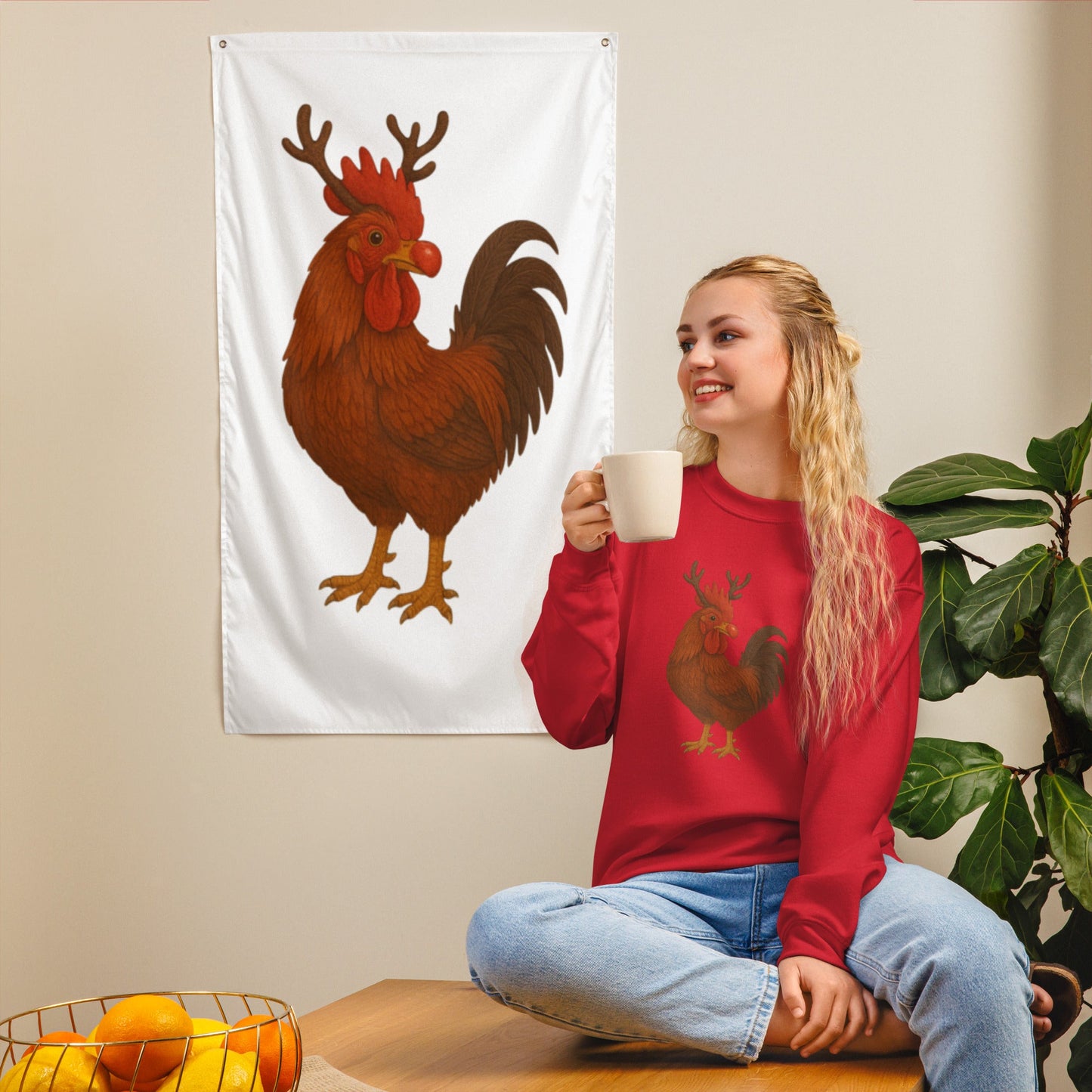 Sweat-shirt unisexe coq Rudolph de Chickmas, la Rhode Island Red