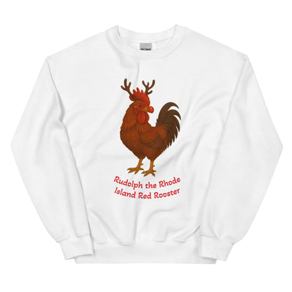 Sweat-shirt unisexe Rudolph, le coq de race Rhode Island Red, de Chickmas (mots)