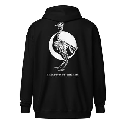Sweat à capuche zippé unisexe en tissu épais avec squelette de poulet rétro