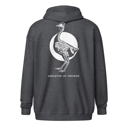 Sweat à capuche zippé unisexe en tissu épais avec squelette de poulet rétro