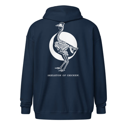 Sweat à capuche zippé unisexe en tissu épais avec squelette de poulet rétro