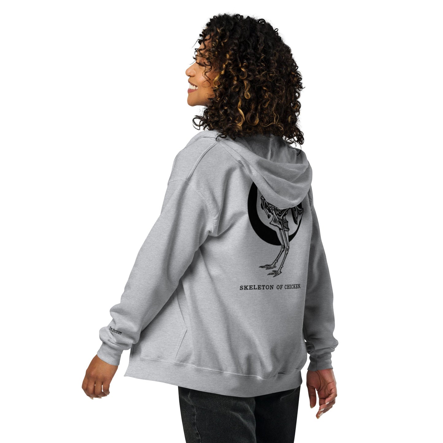Sweat à capuche zippé unisexe en tissu épais avec squelette de poulet rétro