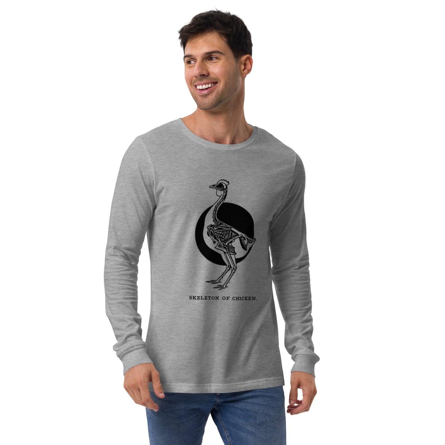 T-shirt unisexe à manches longues avec squelette de poulet rétro