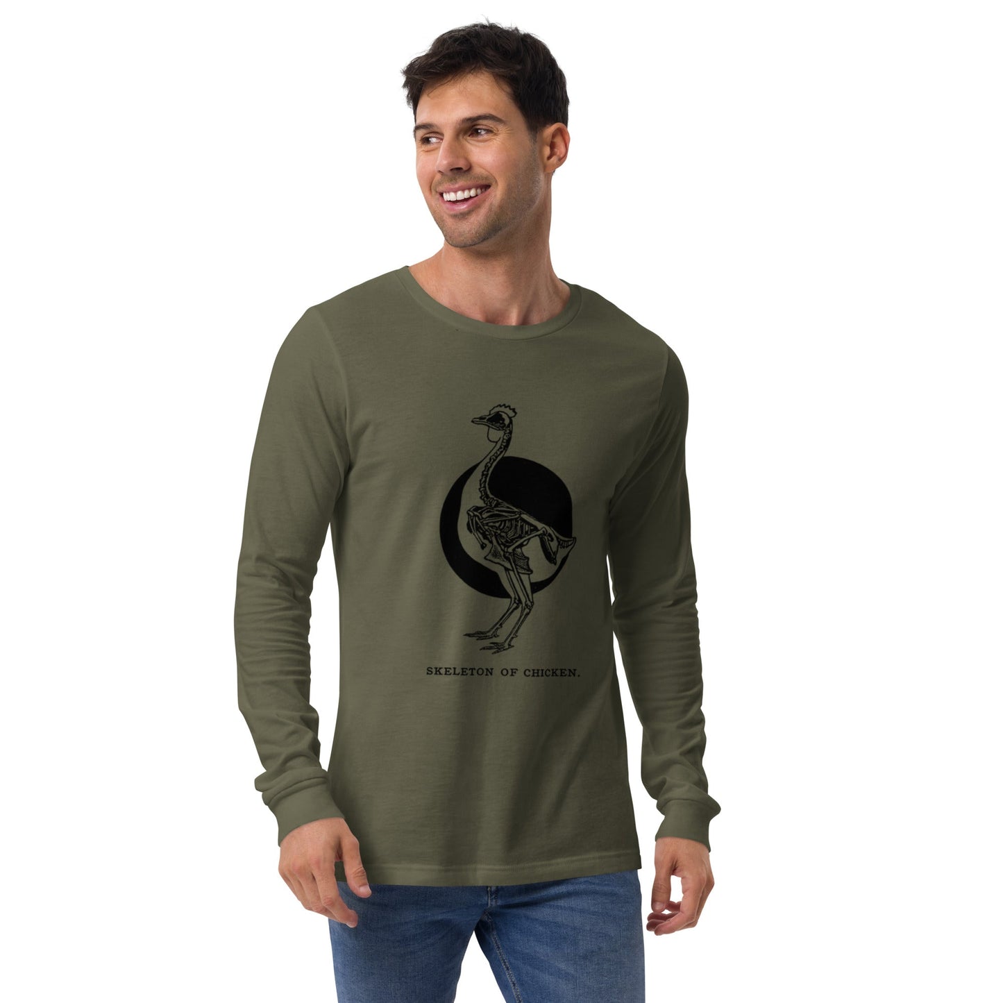 T-shirt unisexe à manches longues avec squelette de poulet rétro