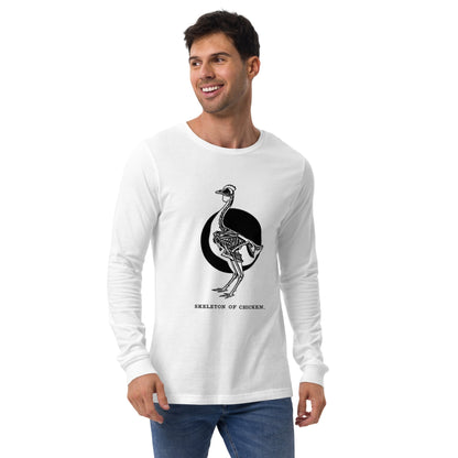 T-shirt unisexe à manches longues avec squelette de poulet rétro