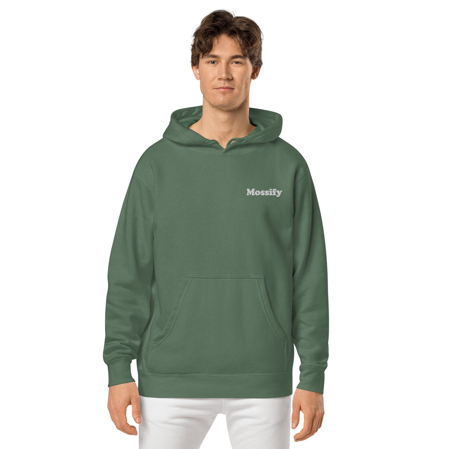 Sweat à capuche unisexe Mossify teint sur pigment – Brodé