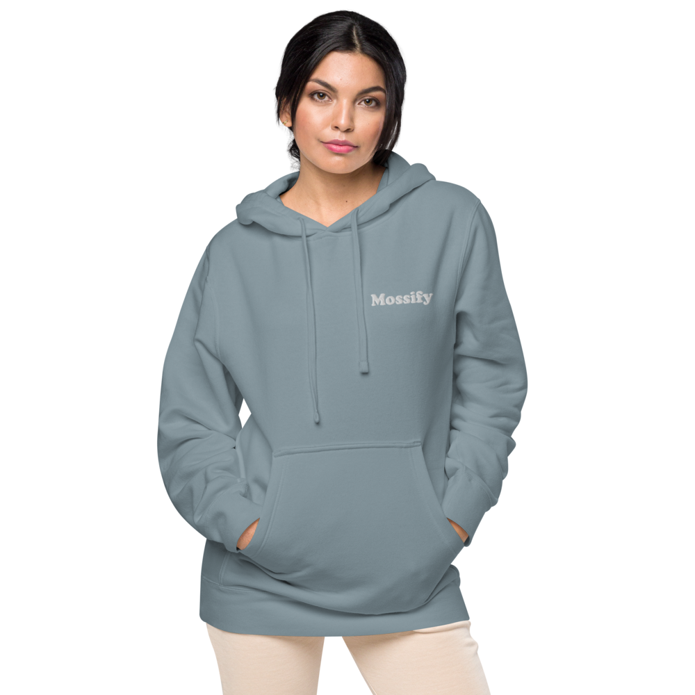 Sweat à capuche unisexe Mossify teint sur pigment – Brodé