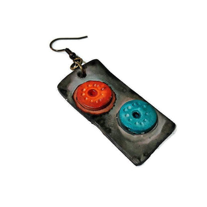 Boucles d'oreilles dépareillées originales, boucles d'oreilles pendantes peintes à la main décalées