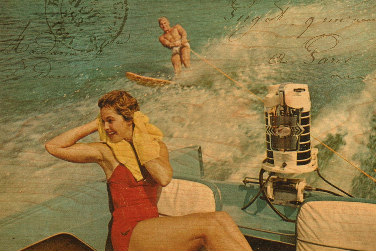 Wood Postcard - Water Skiing