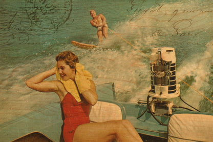 Wood Postcard - Water Skiing