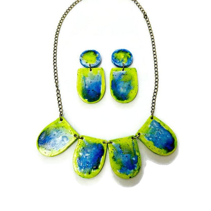Boucles d'oreilles clip aquarelle bleues et vertes