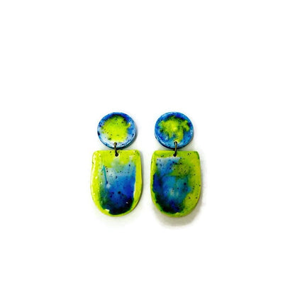 Boucles d'oreilles clip aquarelle bleues et vertes