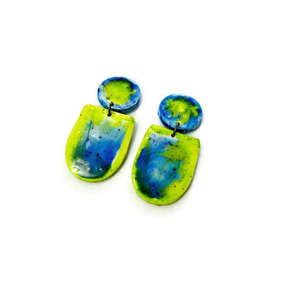 Boucles d'oreilles clip aquarelle bleues et vertes