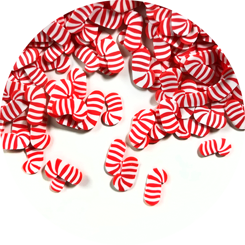 Tranches de Fimo cannes à sucre rouges