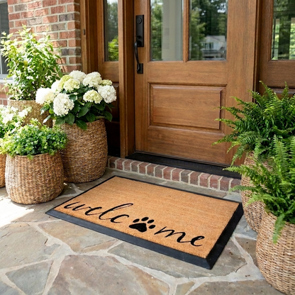welcome + paw rectangular doormat set