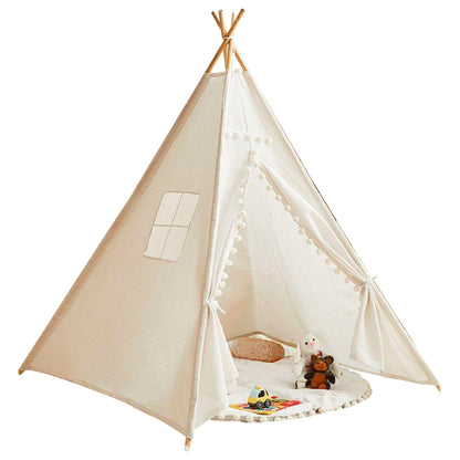 Grande tente de jeu tipi pliable en toile pour enfants avec lumières (blanc)