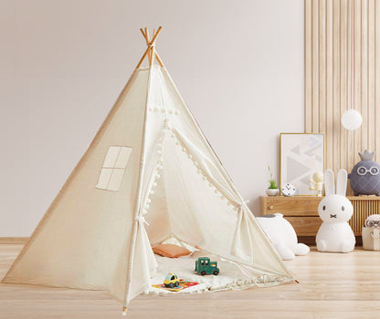 Grande tente de jeu tipi pliable en toile pour enfants avec lumières (blanc)