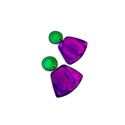 Grandes boucles d'oreilles pendantes violettes et vertes - « Janet »