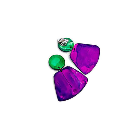 Grandes boucles d'oreilles pendantes violettes et vertes - « Janet »