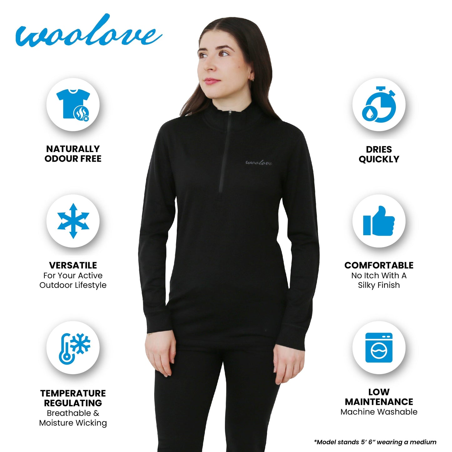 Chandail 1/4 zip en laine mérinos pour femme — Poids moyen