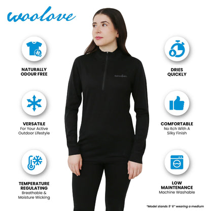 Chandail 1/4 zip en laine mérinos pour femme — Poids moyen