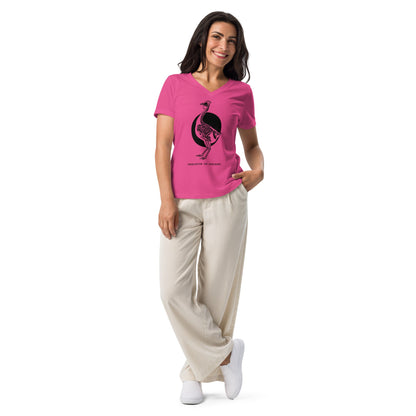 T-shirt décontracté à col en V pour femme, motif poulet squelette rétro