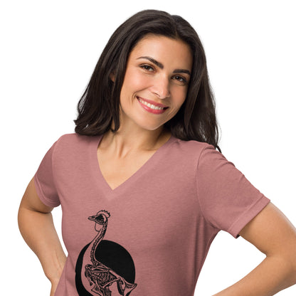 T-shirt décontracté à col en V pour femme, motif poulet squelette rétro