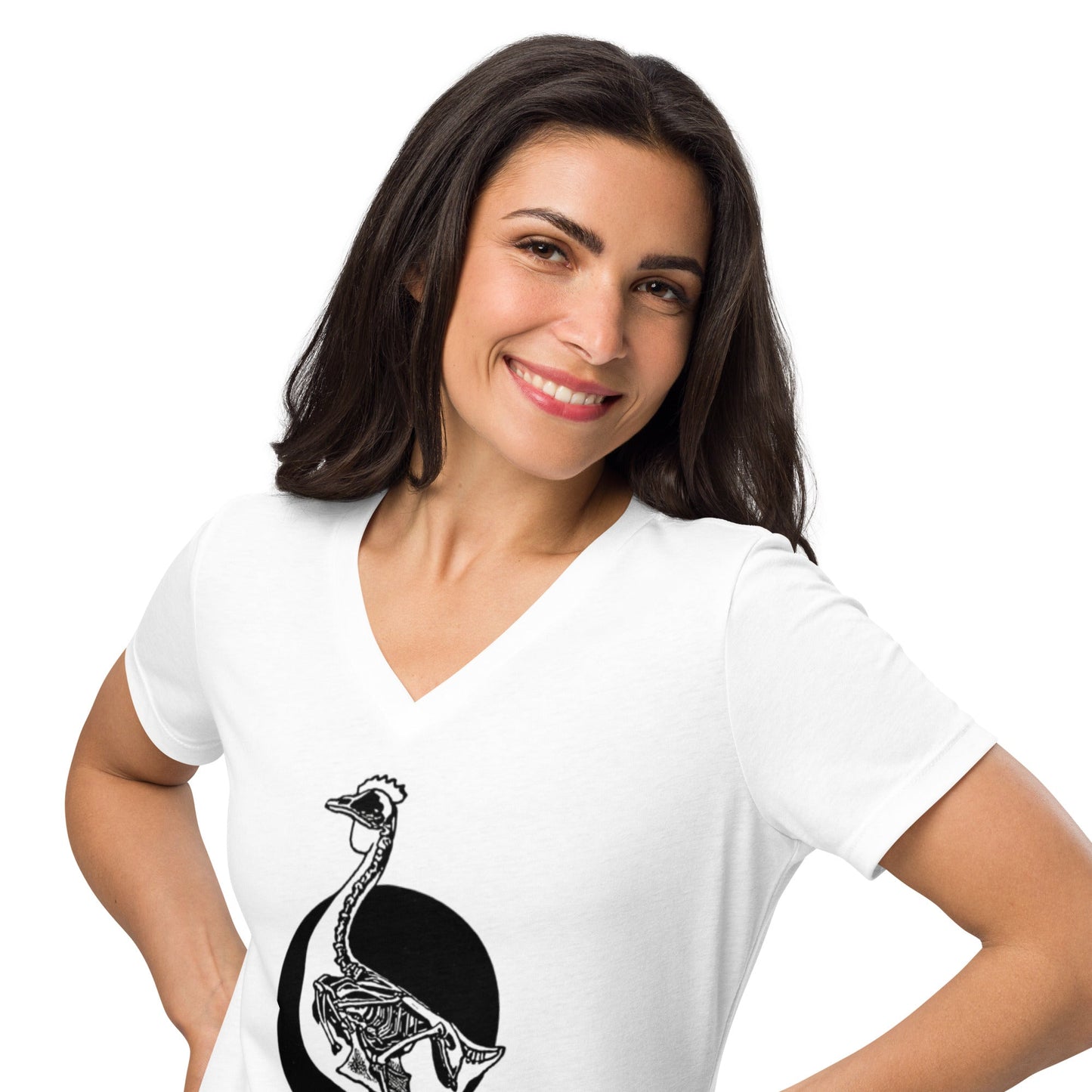 T-shirt décontracté à col en V pour femme, motif poulet squelette rétro
