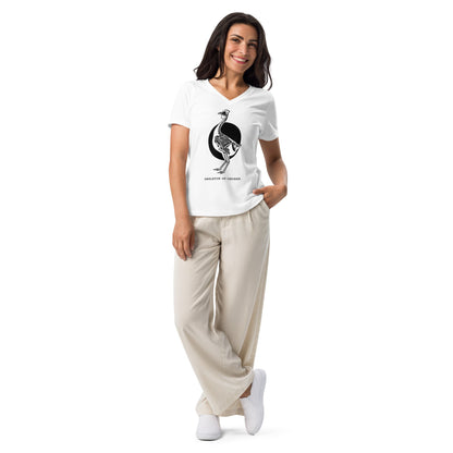 T-shirt décontracté à col en V pour femme, motif poulet squelette rétro