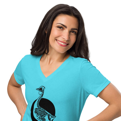 T-shirt décontracté à col en V pour femme, motif poulet squelette rétro