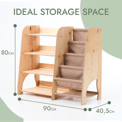 Étagères Montessori en bois pour tout-petits 2-en-1 : Étagère à livres et étagère à jouets