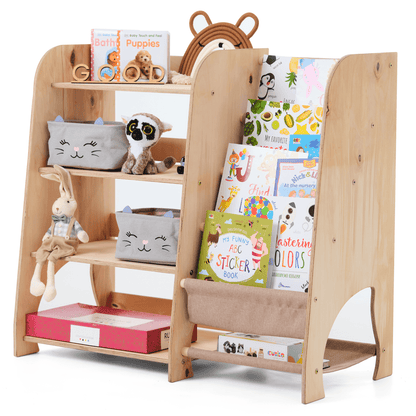 Étagères Montessori en bois pour tout-petits 2-en-1 : Étagère à livres et étagère à jouets