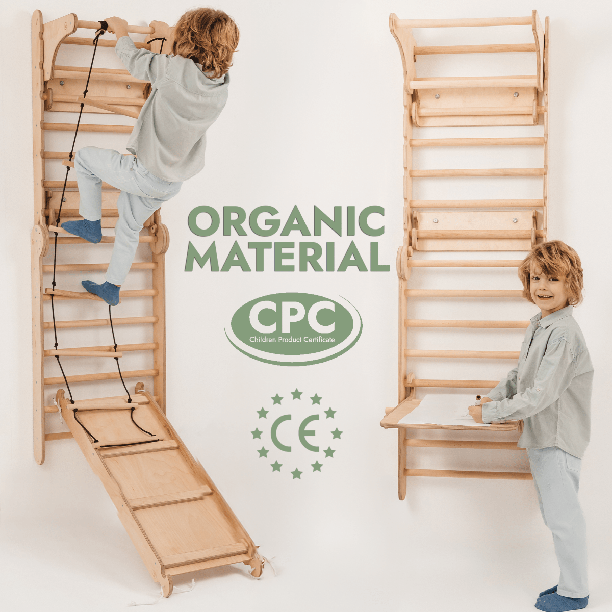 Espalier suédois en bois 7 en 1 / Échelle d'escalade pour enfants + Balançoire + Planche à glissade + Accessoire artistique