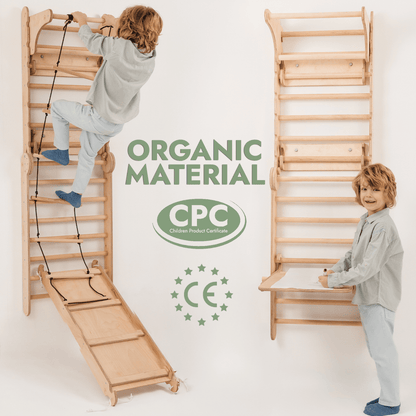 Espalier suédois en bois 7 en 1 / Échelle d'escalade pour enfants + Balançoire + Planche à glissade + Accessoire artistique