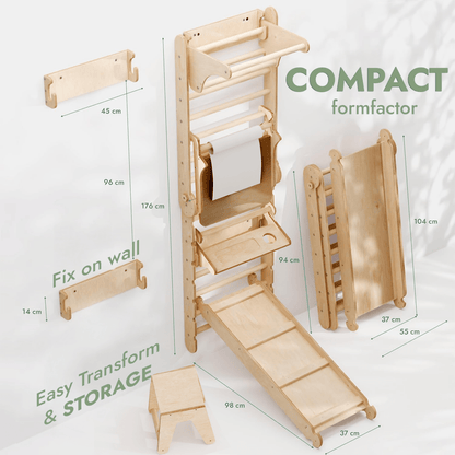 Espalier suédois en bois 7 en 1 / Échelle d'escalade pour enfants + Balançoire + Planche à glissade + Accessoire artistique