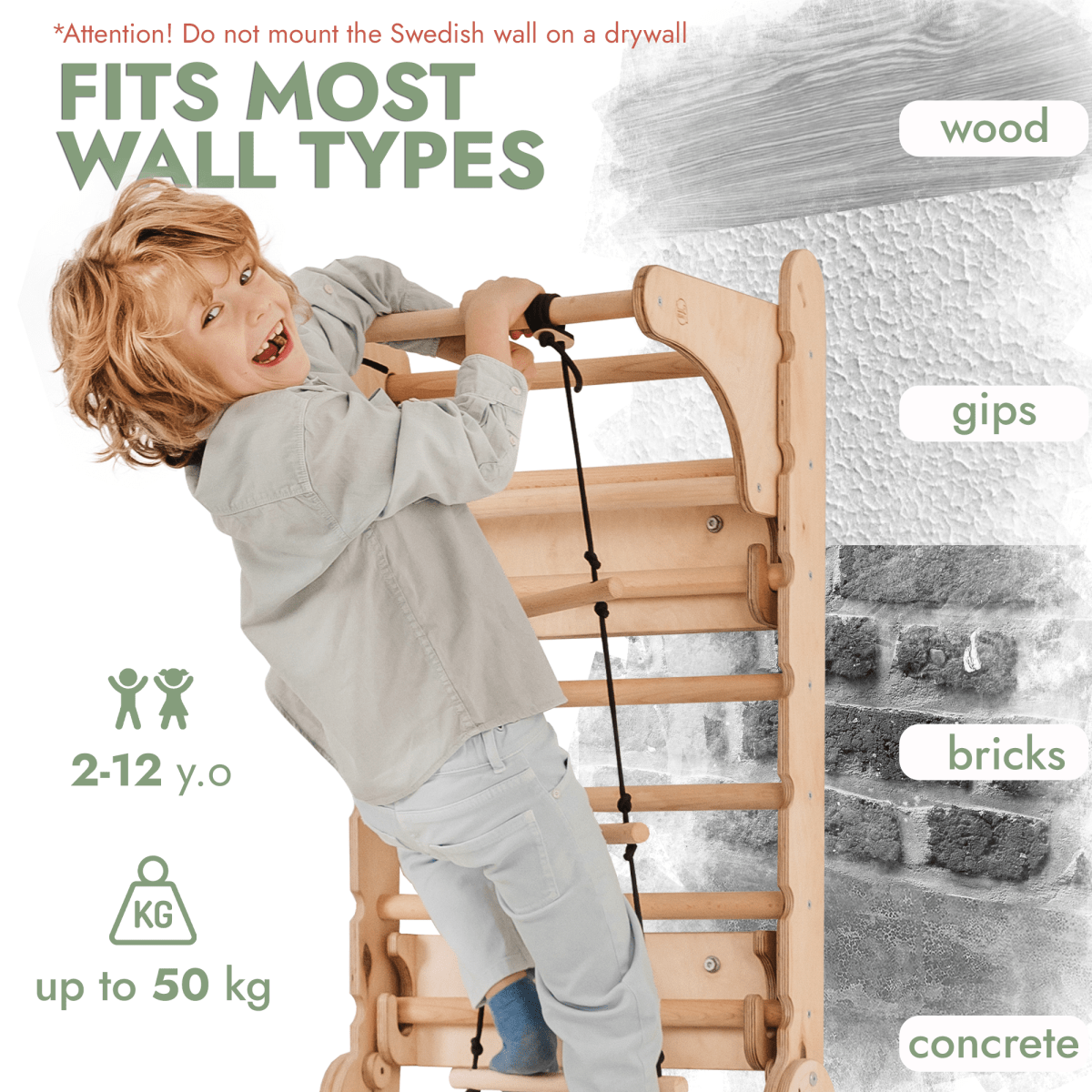 Espalier suédois en bois 7 en 1 / Échelle d'escalade pour enfants + Balançoire + Planche à glissade + Accessoire artistique