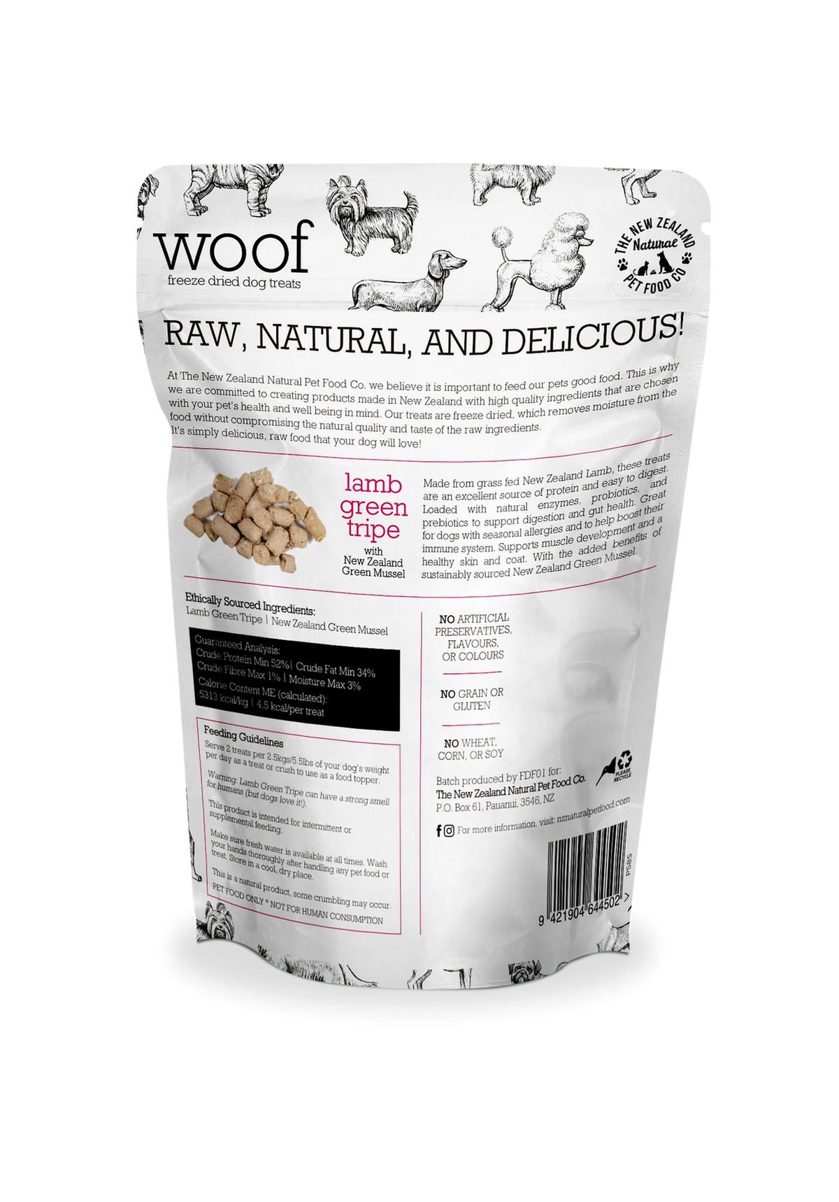 NZPF Woof - Lamb Green Tripe with Green Lipped Mussels Freeze Dried Dog Treats