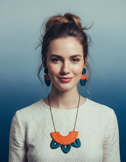 Unique Statement Necklace in Orange & Teal