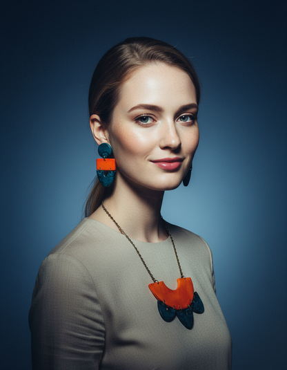 Unique Statement Necklace in Orange & Teal